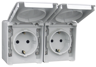 Prise Double de Courant Schuko Horizontale