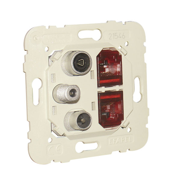 R - TV - SAT - 2xRJ45 Cat. 6 UTP Multimedia Socket for Star Connection